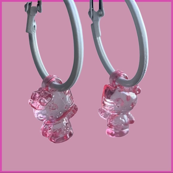 ⚡️BOGO - White and Pink Hello Kitty Hoop Earrings - Picture 2 of 6